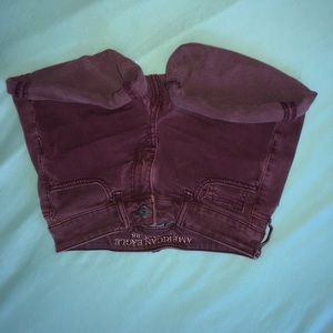 Burgundy American Eagle Denim Shorts